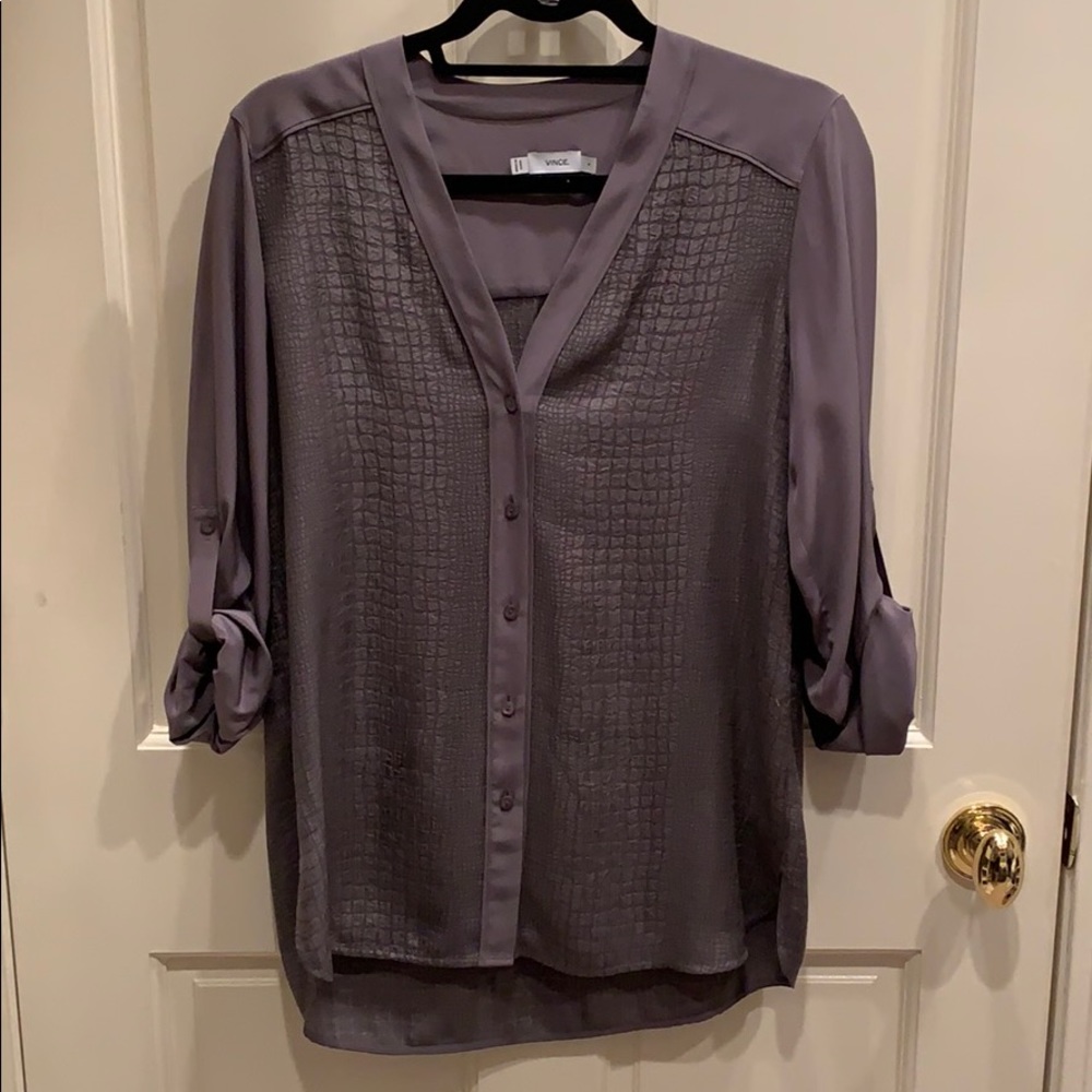 Vince button down v-neck with rolled sleeves